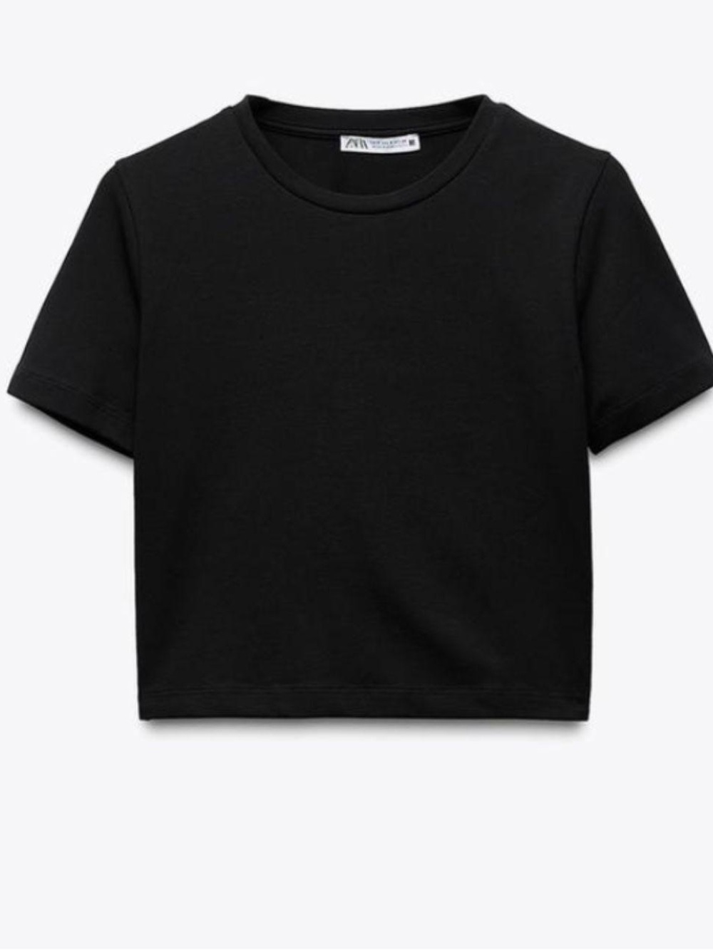Zara Womens Black Crewneck Crop T-Shirt